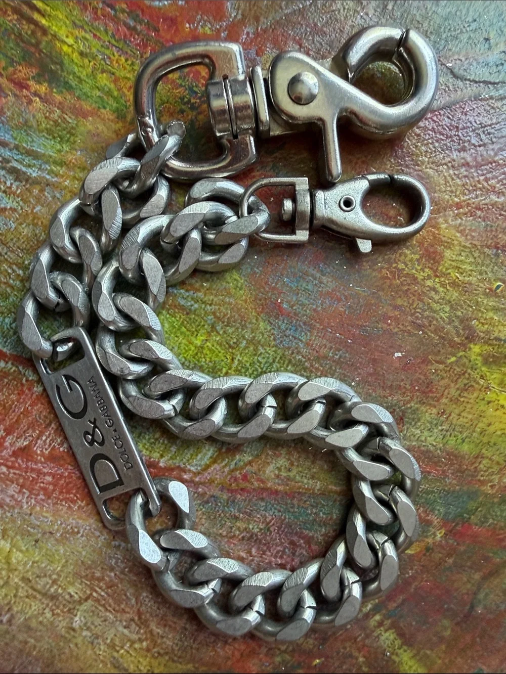 Dolce & Gabbana Silver Tone Key chain w. D&G Logo Plate Durable Heavy Vtg 15